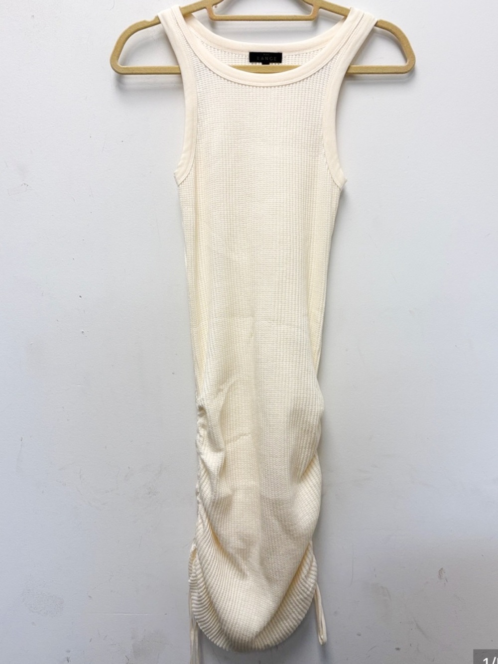 The Range Cream Ribbed Stark Waffle Tank Dress with ruched adjustable sides